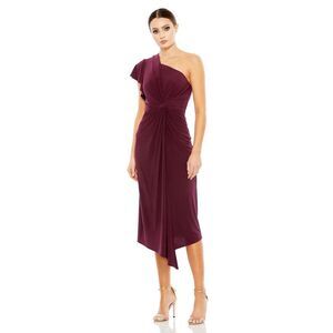 Mac Duggal NWT One Shoulder Midi Length Jersey Dress in Plum Size 12